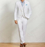 Suit Men Linen Beige Beach Wedding Suits for Men Casual Man Blazer Custom Groom Tuxedo Jacket Pants Set Mens Suits 3 Pieces