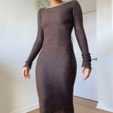 Nukty New Knitted Bodycon Dress Fairy Grunge Casual Fashion Streetwear Women Autumn Y2K Solid O-neck Long Sleeve Maxi Dresses