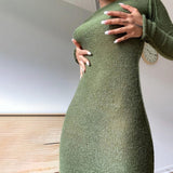 Nukty New Knitted Bodycon Dress Fairy Grunge Casual Fashion Streetwear Women Autumn Y2K Solid O-neck Long Sleeve Maxi Dresses