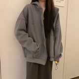 Women Oversized Hoodies Autumn Casual Solid Zipper Sweatshirts Korean Version Loose Thin Long-sleeved Hooded Female Jacket Coat