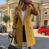 Faux Wool Blends Women Long Coats Trench Notch Collar Double Breasted Vintage Elegant Lady Plus Size Jackets Winter Outerwear