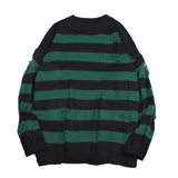 Striped Sweaters Women Punk Unisex Sweater Autumn Hollow Out Hole Broken Jumper Loose Oversized Pullouvers Harajuku Streetwear