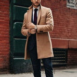 Woolen Coat Solid Color Autumn Winter New Men Long Sleeve Single Breasted Lapel Fashion Design Temperament Commute