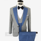 NUKTY  Fashion Lattice Men's Suit Slim Fit Prom Wedding Suits for Men Groom Tuxedo Jacket Pants Set Custom White Casual Men Blazer