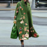 Autumn Winter Long Sleeve Pocket Green Outwear Casual Loose Blend Wool Long Overcoat Women Vintage Button Cardigan Tops Jackets