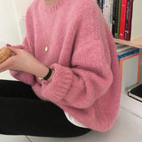 Nukty 10 colors Pink Women Sweater Pullover Female Knitting Overszie Long Sleeve Loose Knitted Outerwear Womens Winter Sweaters