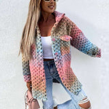 Autumn Winter Women Casual Outerwear Elegant Gradient Long Sleeve Loose Jacket Cardigan Fashion Turn-down Collar Twist Overcoat
