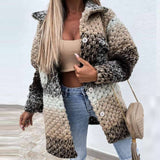 Autumn Winter Women Casual Outerwear Elegant Gradient Long Sleeve Loose Jacket Cardigan Fashion Turn-down Collar Twist Overcoat