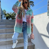 Autumn Winter Women Casual Outerwear Elegant Gradient Long Sleeve Loose Jacket Cardigan Fashion Turn-down Collar Twist Overcoat