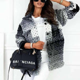 Autumn Winter Women Casual Outerwear Elegant Gradient Long Sleeve Loose Jacket Cardigan Fashion Turn-down Collar Twist Overcoat