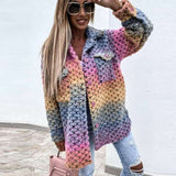Autumn Winter Women Casual Outerwear Elegant Gradient Long Sleeve Loose Jacket Cardigan Fashion Turn-down Collar Twist Overcoat