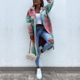 Autumn Winter Women Casual Outerwear Elegant Gradient Long Sleeve Loose Jacket Cardigan Fashion Turn-down Collar Twist Overcoat