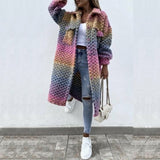 Autumn Winter Women Casual Outerwear Elegant Gradient Long Sleeve Loose Jacket Cardigan Fashion Turn-down Collar Twist Overcoat