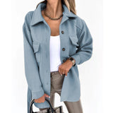 Autumn Winter Women With Belt Woolen Jacket Coat Outerwear Fashion Vintage Solid Loose Pockets Button Long Sleeve Outwear