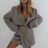 Matching Set Blazer And Skirts Women England style Navel Exposed Short Empire Blazer  Two Piece Set Women's OL elegant suit