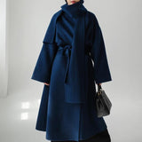 New arrival fashion Autumn Winter x-long woolen coat women Loose Plus Size Belt overcoat with scarf