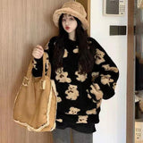 Little Bear Kawaii Clothes O-Neck Hoodies Women Sweetshirts Autumn Winter Women's Sweatshirt Fleece Pullover Top Harajuku
