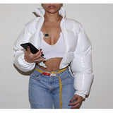 Nukty Y2K Neon Color Women's Down Jacket Long Sleeve Parka Stand Collar Winter Warm Coat Mirror Smooth Zipper Overcoat