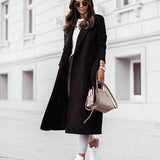 Faux Wool Blends Women Long Coats Trench Double Breasted Long Sleeve Lapel Belted Trench Casual Autumn Winter Jacket Outerwear