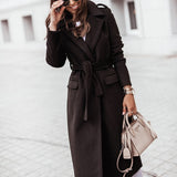 Faux Wool Blends Women Long Coats Trench Double Breasted Long Sleeve Lapel Belted Trench Casual Autumn Winter Jacket Outerwear