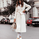 Faux Wool Blends Women Long Coats Trench Double Breasted Long Sleeve Lapel Belted Trench Casual Autumn Winter Jacket Outerwear