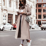 Faux Wool Blends Women Long Coats Trench Double Breasted Long Sleeve Lapel Belted Trench Casual Autumn Winter Jacket Outerwear