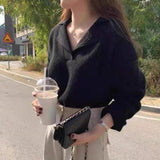 Chic Turn-down Collar Sweater Women Solid Casual Knit Pullover Long Sleeve Autumn Winter Fashion Korean Jumper