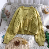Lantern Sleeve Cardigan Knitted Sweater Women Autumn Winter Long Sleeve Solid Sweaters Coat & Jackets Women S-XXL