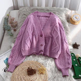 Lantern Sleeve Cardigan Knitted Sweater Women Autumn Winter Long Sleeve Solid Sweaters Coat & Jackets Women S-XXL