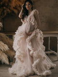 Pregnant Lady Evening Dresses Baby Shower Champagne Tulle Maternity Robes for Photo Shoot Robe Pregnant Women Fomral Bathrobe