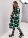 Winter Women Checked Jacket Casual Oversized Turn Down Collar Long Coat Female Thick Warm Woolen Blends Overcoat Streetwear