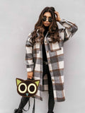 Winter Women Checked Jacket Casual Oversized Turn Down Collar Long Coat Female Thick Warm Woolen Blends Overcoat Streetwear