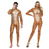Giraffe Printed Cosplay Bodysuits Elastic Sexy Costume For Women Men Halloween Couples Jumpsuits Exercise Fitness Outfit Unisex