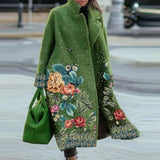 Autumn Winter Long Sleeve Pocket Green Outwear Casual Loose Blend Wool Long Overcoat Women Vintage Button Cardigan Tops Jackets