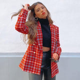 Ardm Coat Women Fashion Double Breasted Check Tweed Blazers Coat Vintage Long Sleeve With Buttons Female Outerwear Chic Top