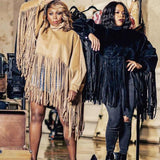Plus Size Fringe Tassel Tops Women Winter Clothes Turtleneck Pullovers Long Sleeve Harajuku Y2k Loose Oversized Sweatshirts 5XL
