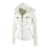 Basic Pu Leather Jacket Women New Stylish Long Sleeve Solid Color Zipper Removable Hooded Female Winter Motorcycle Coat