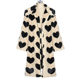 Nukty Winter Women Warm Faux Fur Coat Love Pattern Women Long Coat Turn Down Collar Women Warm Plush Coat Classic Coat Loose