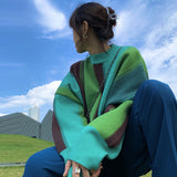New autumn and winter Oversize Lazy Wind Color Matching Striped Sweater Women's New Long Sleeve Knit Pullover Tops