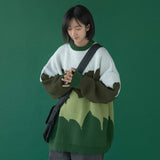 New autumn and winter Oversize Lazy Wind Color Matching Striped Sweater Women's New Long Sleeve Knit Pullover Tops