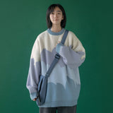 New autumn and winter Oversize Lazy Wind Color Matching Striped Sweater Women's New Long Sleeve Knit Pullover Tops