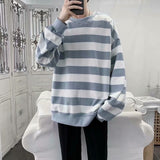 Striped sweater men Korean style loose top trend wild handsome japanese style round neck sweater spring and autumn thin clothes