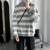Striped sweater men Korean style loose top trend wild handsome japanese style round neck sweater spring and autumn thin clothes