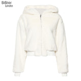 Sisterlinda Women Hooded Faux Fur Coat Fashion Long Sleeve Thick Warm Winter Jacket Slim Overcoat Zip Tops Outfit