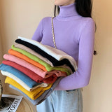Women's Autumn Winter Turtleneck Pullovers Sweater Woman Primer Shirt Long Sleeve Short Slim-fit tight Jumper Top Solid
