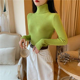 Women's Autumn Winter Turtleneck Pullovers Sweater Woman Primer Shirt Long Sleeve Short Slim-fit tight Jumper Top Solid
