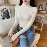 Women's Autumn Winter Turtleneck Pullovers Sweater Woman Primer Shirt Long Sleeve Short Slim-fit tight Jumper Top Solid