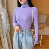 Women's Autumn Winter Turtleneck Pullovers Sweater Woman Primer Shirt Long Sleeve Short Slim-fit tight Jumper Top Solid