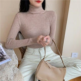 Women's Autumn Winter Turtleneck Pullovers Sweater Woman Primer Shirt Long Sleeve Short Slim-fit tight Jumper Top Solid