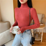 Women's Autumn Winter Turtleneck Pullovers Sweater Woman Primer Shirt Long Sleeve Short Slim-fit tight Jumper Top Solid